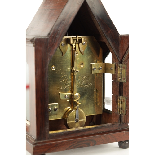 1247 - VINER, LONDON. A SMALL LATE REGENCY ENGLISH ROSEWOOD FUSEE MANTEL CLOCK the gothic case with cluster... 