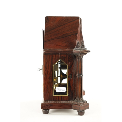 1247 - VINER, LONDON. A SMALL LATE REGENCY ENGLISH ROSEWOOD FUSEE MANTEL CLOCK the gothic case with cluster... 