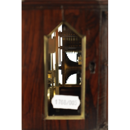 1247 - VINER, LONDON. A SMALL LATE REGENCY ENGLISH ROSEWOOD FUSEE MANTEL CLOCK the gothic case with cluster... 