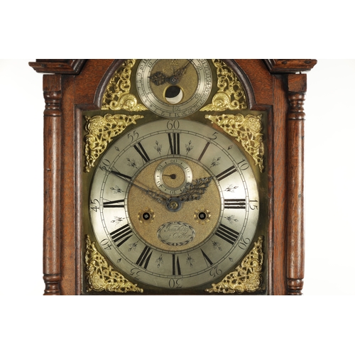 1251 - JAMES WOLLEY (WOOLLEY), CODNOR. AN EARLY 18TH CENTURY EIGHT DAY LONGCASE CLOCK WITH MOONPHASE the oa... 