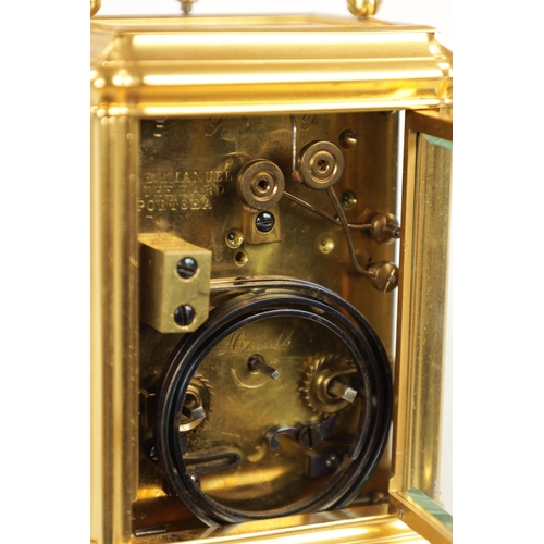 1252 - A LATE 19TH CENTURY FRENCH GORGE-CASED QUARTER CHIMING/REPEATING CARRIAGE CLOCK, the gilt brass case... 