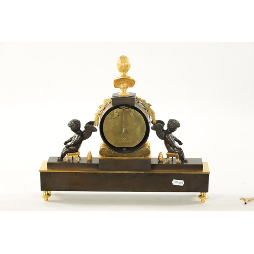 1255 - F. BAETMENS, LONDON. A REGENCY BRONZE AND ORMOLU FUSEE MANTEL CLOCK surmounted by a gilt bust above ... 