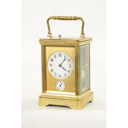 1256 - A LATE 19TH CENTURY FRENCH BRASS CASED GRAND SONNERIE CARRIAGE CLOCK the gilt masked enamel dial wit... 