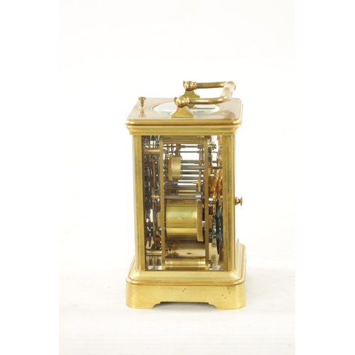 1256 - A LATE 19TH CENTURY FRENCH BRASS CASED GRAND SONNERIE CARRIAGE CLOCK the gilt masked enamel dial wit... 