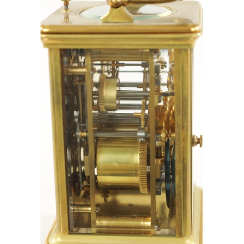 1256 - A LATE 19TH CENTURY FRENCH BRASS CASED GRAND SONNERIE CARRIAGE CLOCK the gilt masked enamel dial wit... 