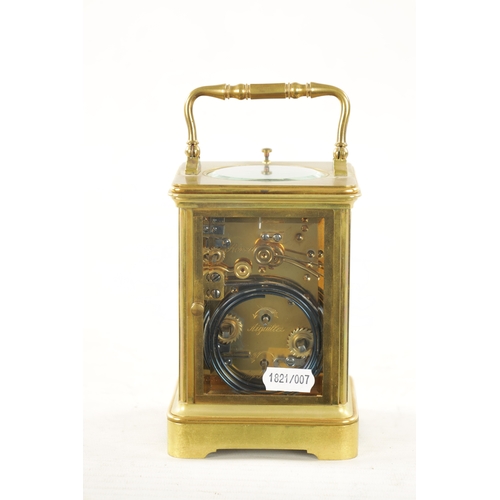 1256 - A LATE 19TH CENTURY FRENCH BRASS CASED GRAND SONNERIE CARRIAGE CLOCK the gilt masked enamel dial wit... 