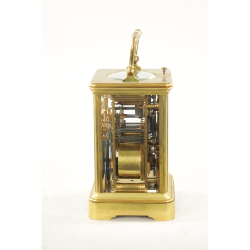 1256 - A LATE 19TH CENTURY FRENCH BRASS CASED GRAND SONNERIE CARRIAGE CLOCK the gilt masked enamel dial wit... 