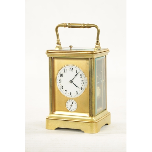 1256 - A LATE 19TH CENTURY FRENCH BRASS CASED GRAND SONNERIE CARRIAGE CLOCK the gilt masked enamel dial wit... 