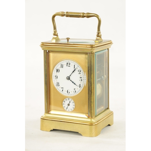 1256 - A LATE 19TH CENTURY FRENCH BRASS CASED GRAND SONNERIE CARRIAGE CLOCK the gilt masked enamel dial wit... 