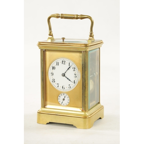 1256 - A LATE 19TH CENTURY FRENCH BRASS CASED GRAND SONNERIE CARRIAGE CLOCK the gilt masked enamel dial wit... 