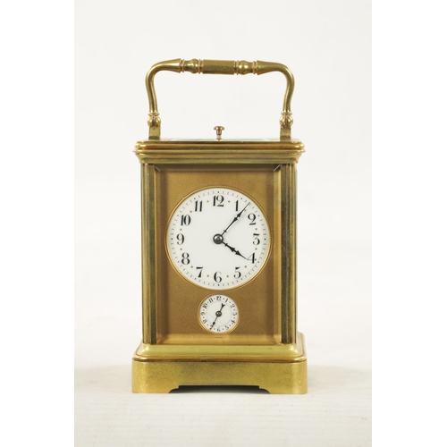 1256 - A LATE 19TH CENTURY FRENCH BRASS CASED GRAND SONNERIE CARRIAGE CLOCK the gilt masked enamel dial wit... 