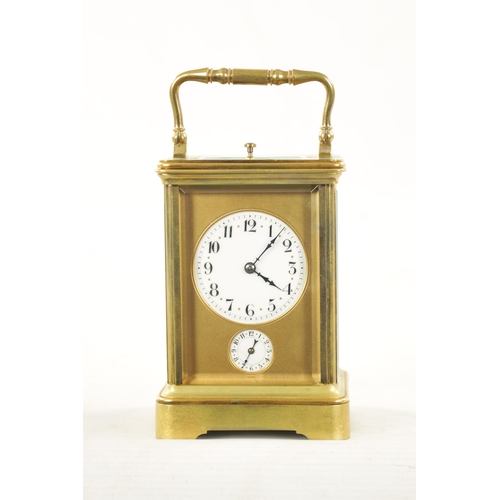 1256 - A LATE 19TH CENTURY FRENCH BRASS CASED GRAND SONNERIE CARRIAGE CLOCK the gilt masked enamel dial wit... 