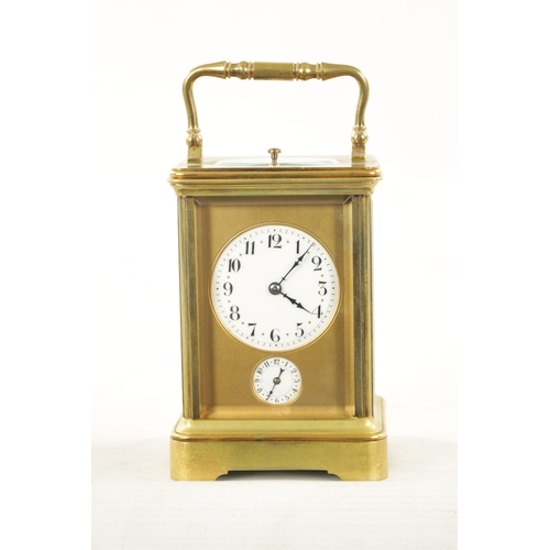 1256 - A LATE 19TH CENTURY FRENCH BRASS CASED GRAND SONNERIE CARRIAGE CLOCK the gilt masked enamel dial wit... 