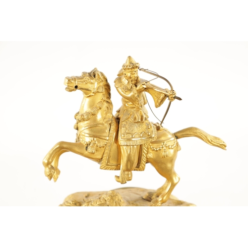 1262 - H. MARC. A PARIS. A MID 19TH CENTURY FRENCH ORMOLU MANTEL CLOCK surmounted by a Chinese archer on ho... 