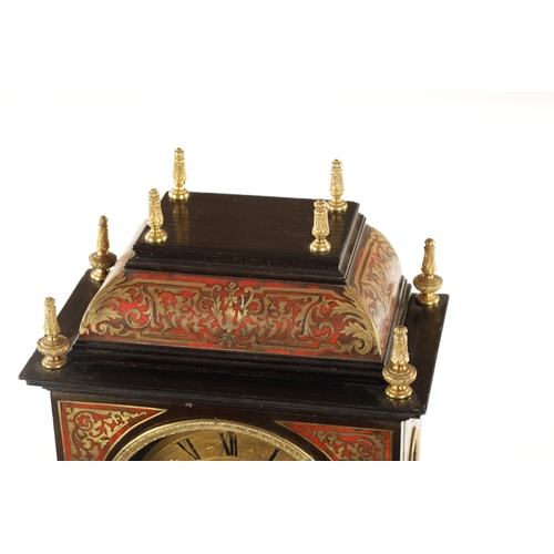 1265 - A LATE 19TH CENTURY FRENCH BOULLE MANTEL CLOCK Having an ebonised case with brass inlayed tortoisesh... 