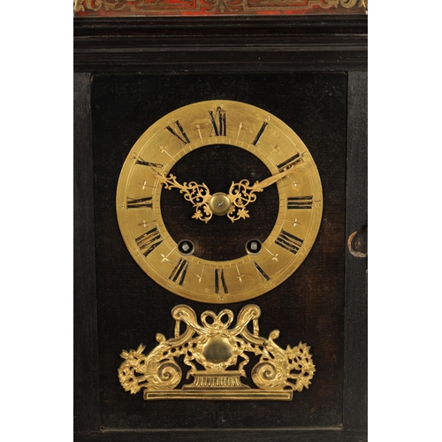 1265 - A LATE 19TH CENTURY FRENCH BOULLE MANTEL CLOCK Having an ebonised case with brass inlayed tortoisesh... 