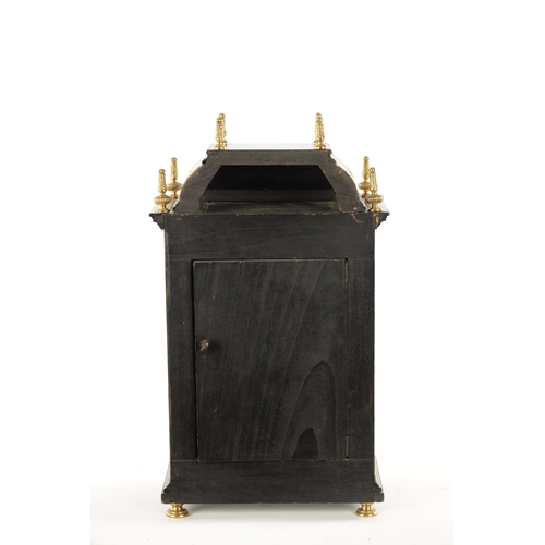 1265 - A LATE 19TH CENTURY FRENCH BOULLE MANTEL CLOCK Having an ebonised case with brass inlayed tortoisesh... 