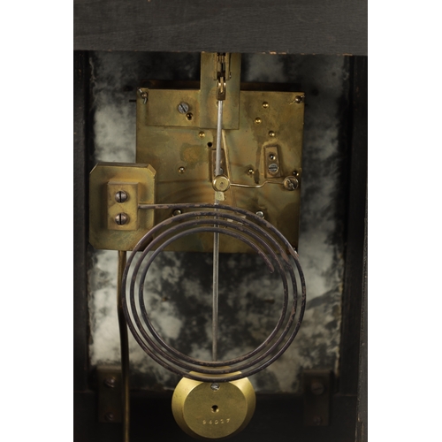 1265 - A LATE 19TH CENTURY FRENCH BOULLE MANTEL CLOCK Having an ebonised case with brass inlayed tortoisesh... 