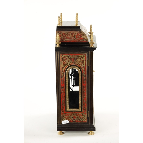 1265 - A LATE 19TH CENTURY FRENCH BOULLE MANTEL CLOCK Having an ebonised case with brass inlayed tortoisesh... 