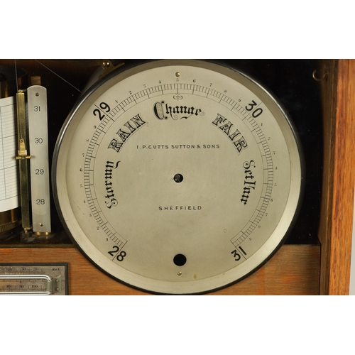 1270 - I.P. CUTTS SUTTON & SONS, SHEFFIELD. A LATE 19TH CENTURY OAK CASED WEATHER STATION BAROGRAPH the cas... 