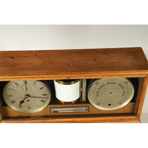 1270 - I.P. CUTTS SUTTON & SONS, SHEFFIELD. A LATE 19TH CENTURY OAK CASED WEATHER STATION BAROGRAPH the cas... 