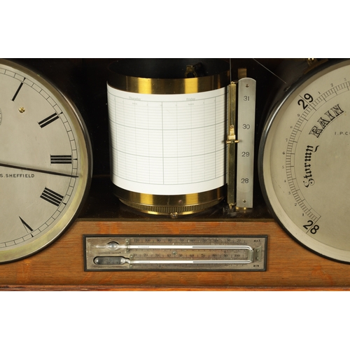 1270 - I.P. CUTTS SUTTON & SONS, SHEFFIELD. A LATE 19TH CENTURY OAK CASED WEATHER STATION BAROGRAPH the cas... 