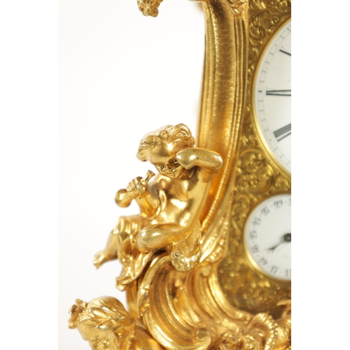 1272 - GROHE, PARIS. A FINE AND RARE MID 19TH CENTURY FRENCH CAST GILT BRASS ROCOCO REPEATING PETITE SONNER... 