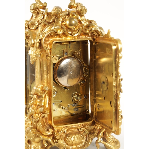 1272 - GROHE, PARIS. A FINE AND RARE MID 19TH CENTURY FRENCH CAST GILT BRASS ROCOCO REPEATING PETITE SONNER... 