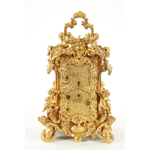 1272 - GROHE, PARIS. A FINE AND RARE MID 19TH CENTURY FRENCH CAST GILT BRASS ROCOCO REPEATING PETITE SONNER... 