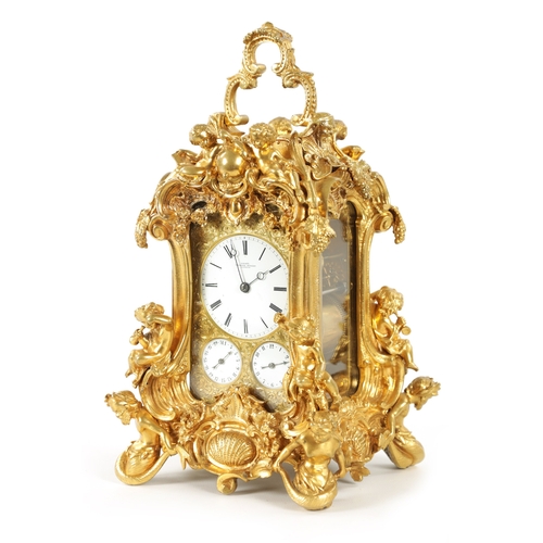 1272 - GROHE, PARIS. A FINE AND RARE MID 19TH CENTURY FRENCH CAST GILT BRASS ROCOCO REPEATING PETITE SONNER... 