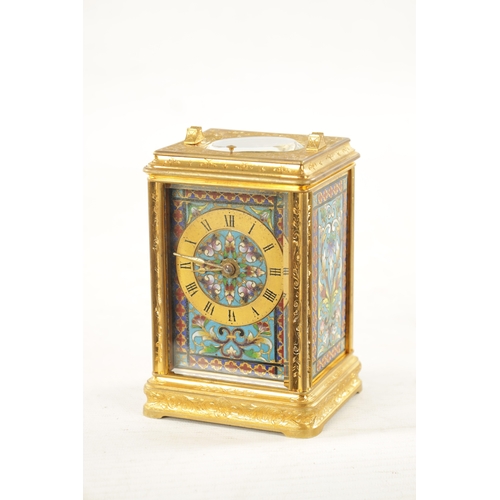 1273 - A LATE 19TH CENTURY FRENCH CHAMPLEVE ENAMEL AND GILT BRASS ENGRAVED REPEATING CARRIAGE CLOCK the cas... 