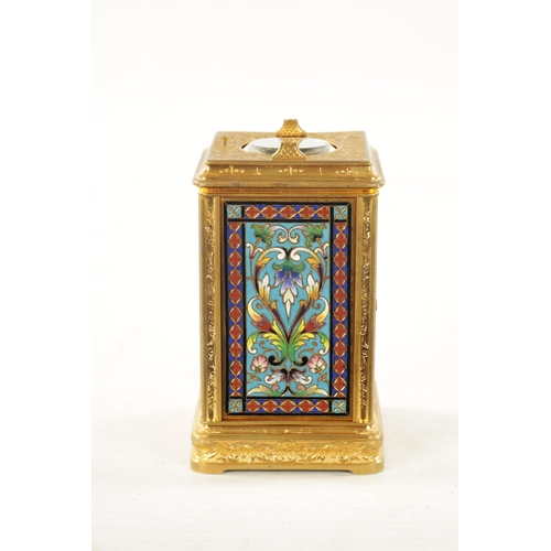 1273 - A LATE 19TH CENTURY FRENCH CHAMPLEVE ENAMEL AND GILT BRASS ENGRAVED REPEATING CARRIAGE CLOCK the cas... 