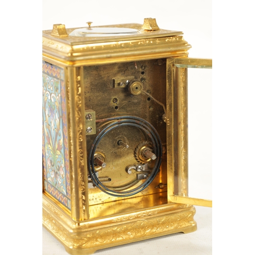 1273 - A LATE 19TH CENTURY FRENCH CHAMPLEVE ENAMEL AND GILT BRASS ENGRAVED REPEATING CARRIAGE CLOCK the cas... 