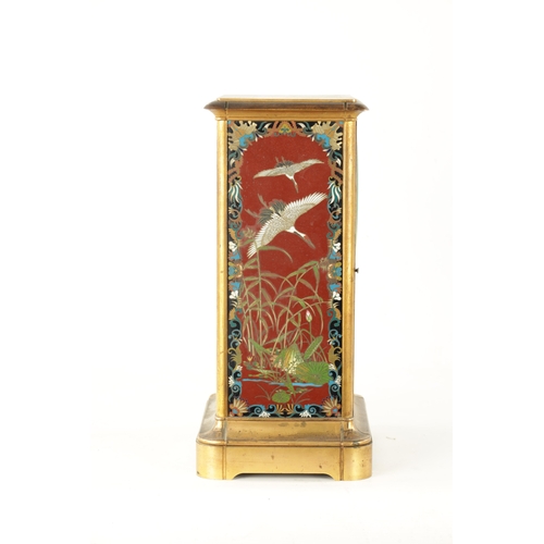 1276 - A LARGE 19TH CENTURY FRENCH GILT BRASS MANTEL CLOCK WITH JAPANESE CLOISONNE PANELS. The moulded case... 