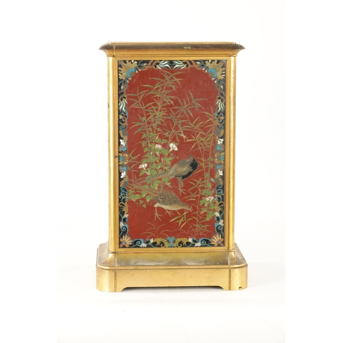 1276 - A LARGE 19TH CENTURY FRENCH GILT BRASS MANTEL CLOCK WITH JAPANESE CLOISONNE PANELS. The moulded case... 