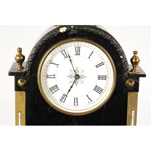 1277 - A LATE 19TH CENTURY FRENCH EBONY VENEERED MANTEL CLOCK WITH YEAR CALENDAR the arched case enclosing ... 