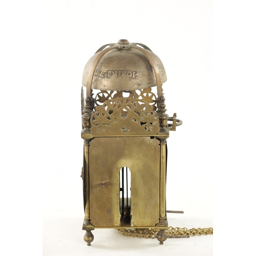 1283 - A CHARLES II ENGLISH LANTERN CLOCK with large bell above pierced engraved fret and Roman chapter rin... 