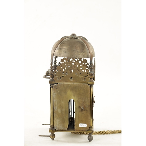 1283 - A CHARLES II ENGLISH LANTERN CLOCK with large bell above pierced engraved fret and Roman chapter rin... 