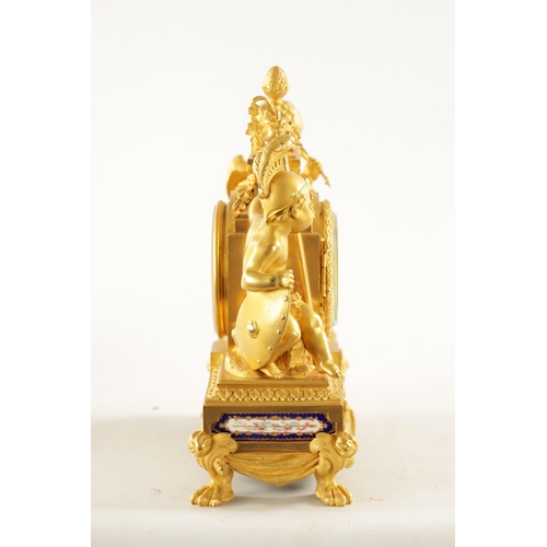 1286 - A FINE 19TH CENTURY GILT ORMOLU SEVRES PANELLED MANTEL CLOCK the figural case with cherubs on either... 