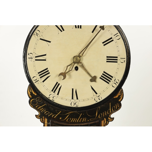 1288 - EDWARD TOMLIN, LONDON. A GEORGE III LACQUERED CHINOISERIE TAVERN CLOCK with figural gilt decoration ... 