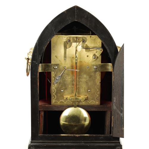 1291 - ROBERT SIMPSON, LONDON. A REGENCY EBONISED BRACKET CLOCK WITH BRACKET the lancet shaped case with ra... 