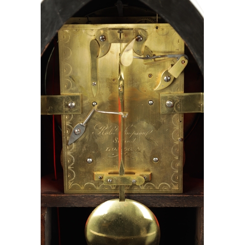 1291 - ROBERT SIMPSON, LONDON. A REGENCY EBONISED BRACKET CLOCK WITH BRACKET the lancet shaped case with ra... 