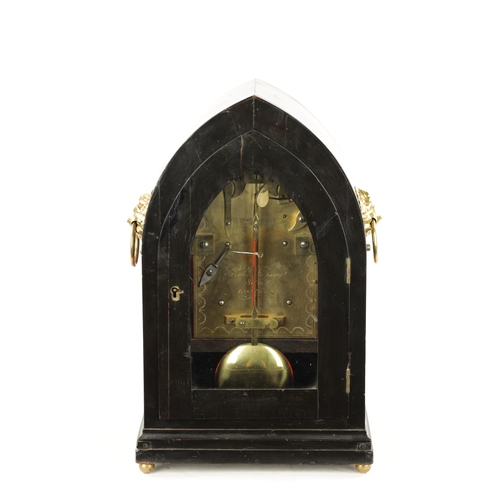 1291 - ROBERT SIMPSON, LONDON. A REGENCY EBONISED BRACKET CLOCK WITH BRACKET the lancet shaped case with ra... 