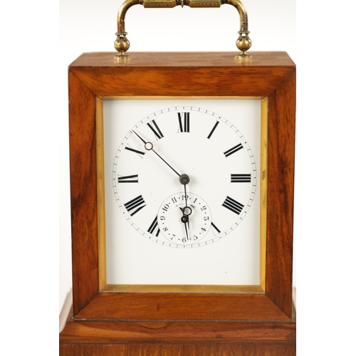 1296 - A LATE 19TH FRENCH CARRIAGE-STYLE MANTEL CLOCK WITH ALARM the walnut case enclosing an enamel dial w... 