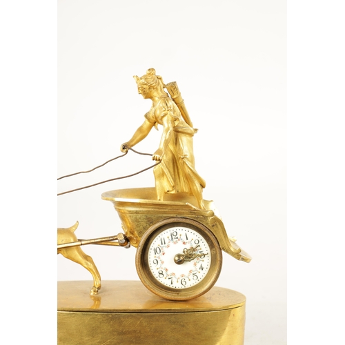 1298 - A LATE 19TH CENTURY FRENCH ORMOLU MANTEL CLOCK modelled as Diane the Huntress being pulled by a stag... 