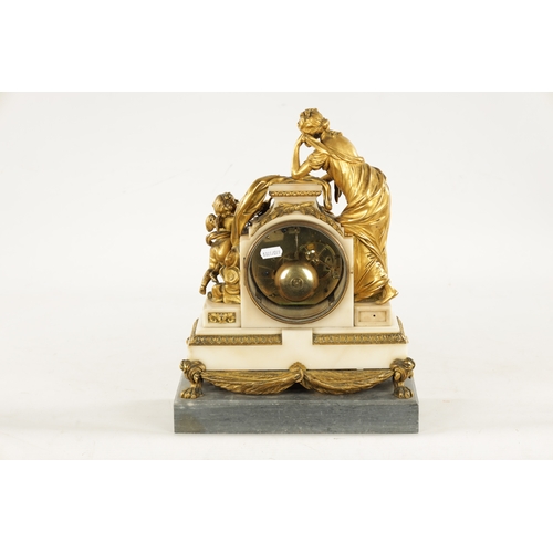 1305 - CHARLES LEROY, A PARIS. A FRENCH LOUIS XVI ORMOLU AND MARBLE FIGURAL MANTEL CLOCK with cherub and ma... 