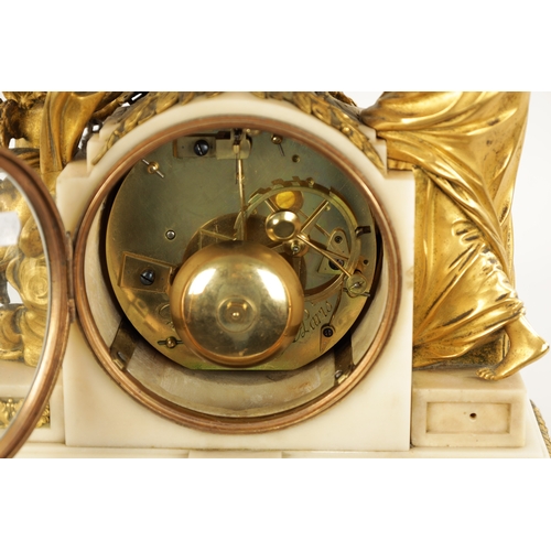 1305 - CHARLES LEROY, A PARIS. A FRENCH LOUIS XVI ORMOLU AND MARBLE FIGURAL MANTEL CLOCK with cherub and ma... 