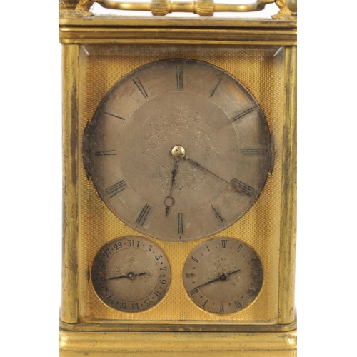 1307 - A MID 19TH CENTURY STRIKING CARRIAGE CLOCK WITH CALENDAR the gilt brass case with lion head handle m... 