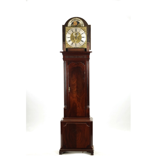 1310 - JOHN WYKE, LIVERPOOL. AN EARLY GEORGE III FIGURED MAHOGANY EIGHT DAY LONGCASE CLOCK the hood with sh... 