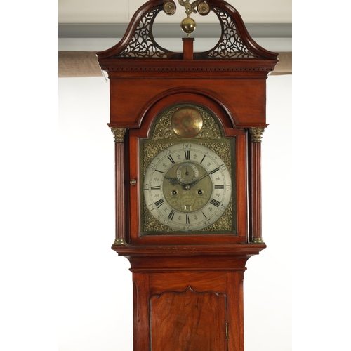 1313 - R. HENDERSON, SCARBROUGH. A MID 18TH CENTURY FIGURED MAHOGANY LONGCASE CLOCK Having a pierced swan n... 